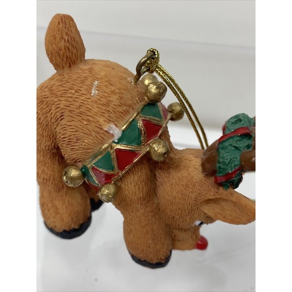 Reindeer Christmas Ornaments Lot Of 4 Silly Pose Animal Red Nosed Resin Decor - Picture 6 of 9